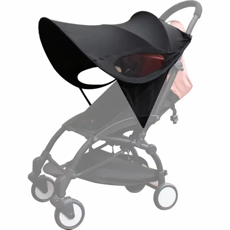 Universal Stroller Sun Shade Canopy - Windproof Umbrella and Sunscreen Cover for Baby Accessories in Black